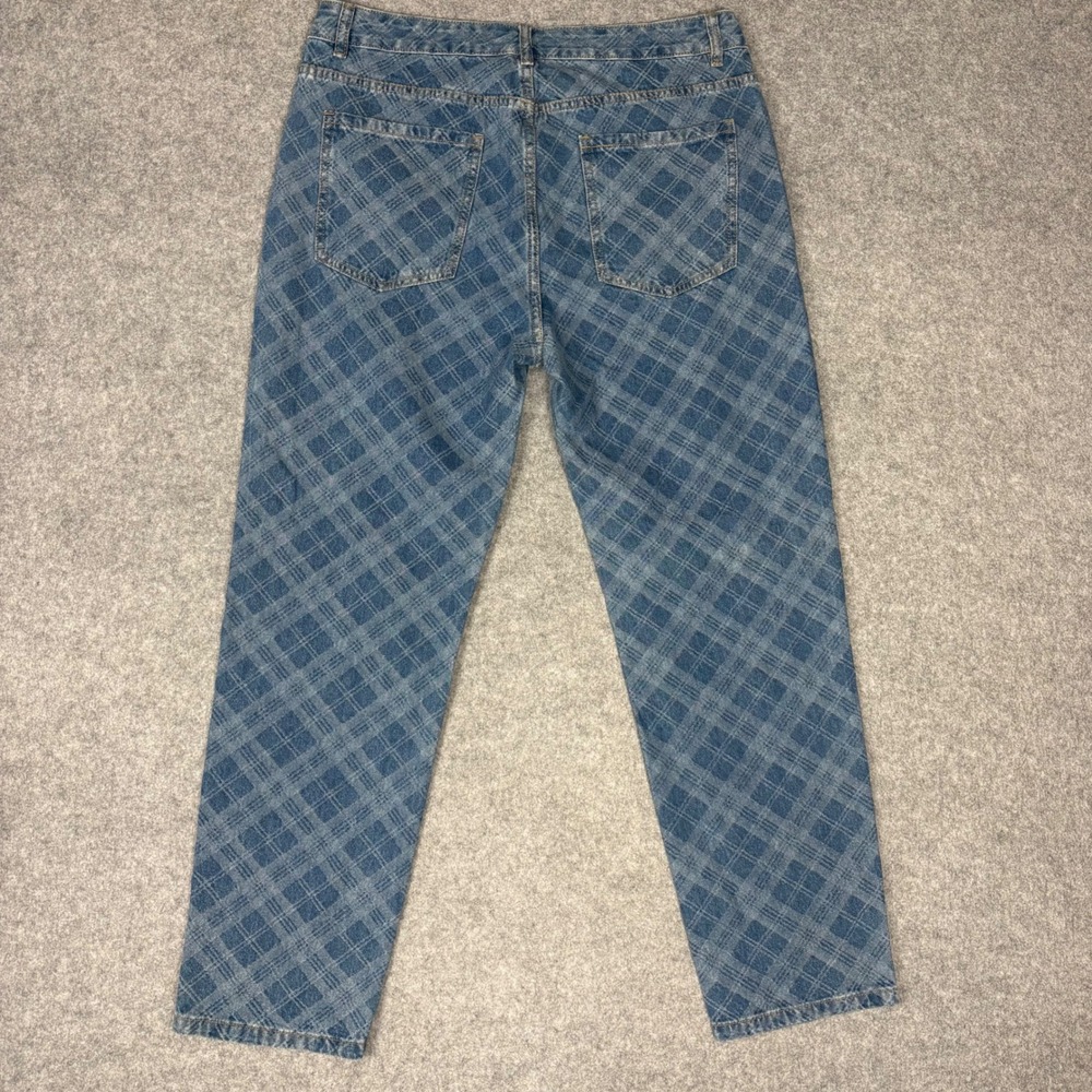 Shein Blue Plaid Print Denim Jeans Straight Leg Check Pattern Pants Mens Size L - Picture 5 of 6